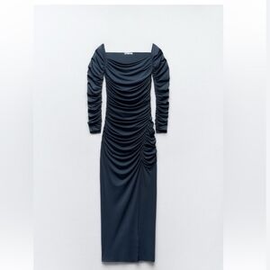 Zara Midnight Blue Long Sleeve Dress Size S New